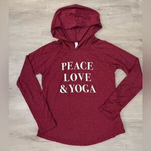 GURU ACTIVE Pullover Hoodie Yoga Themed Graphic Front & Back in Cranberry Color